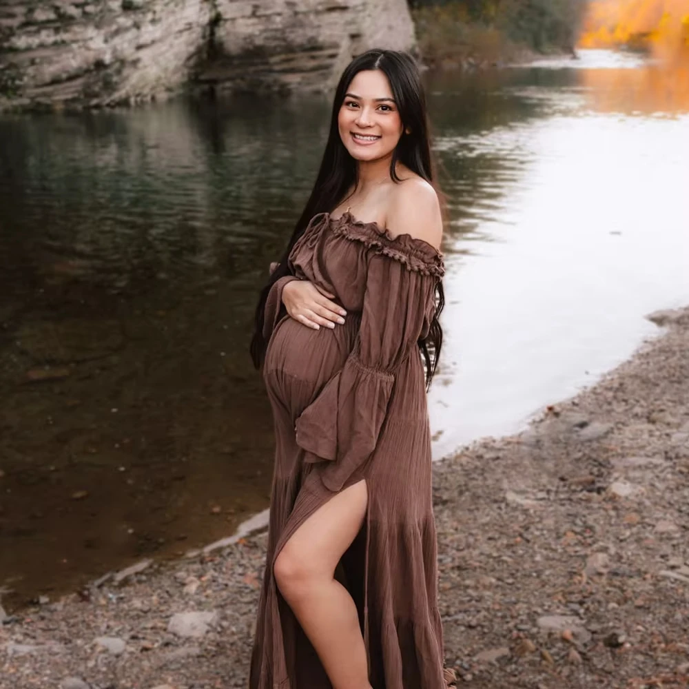 2025 فساتين حمل بوهو أنيقة لالتقاط الصور البوهيمي قبالة الكتف فستان الاستوديو للنساء الحوامل لالتقاط الصور