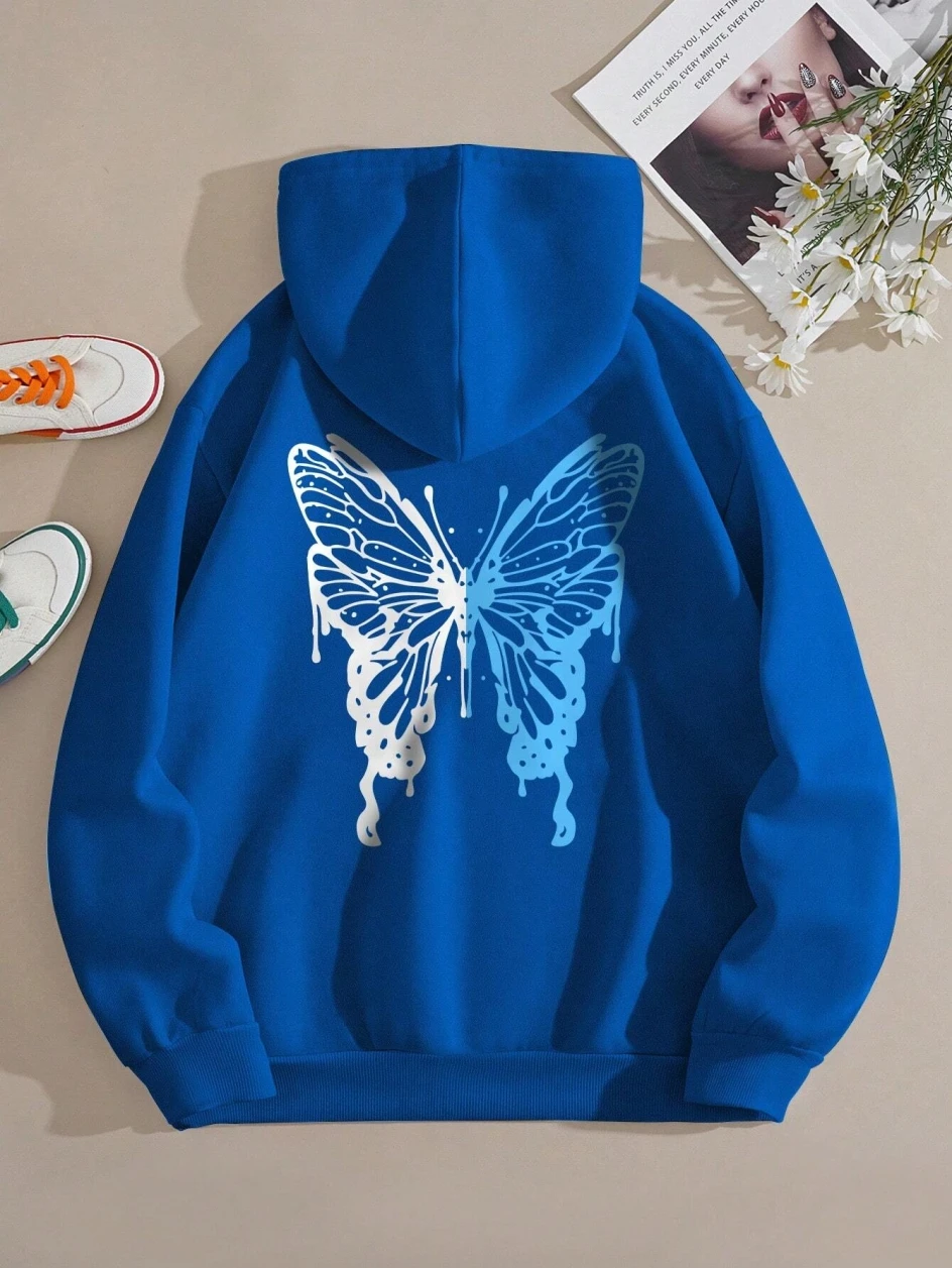 Beautiful Butterfly Printed Tracksuit Women Creative Fashion Casual Hoodies Fleece Warm Comfortable Hooded Sport Street Clothing