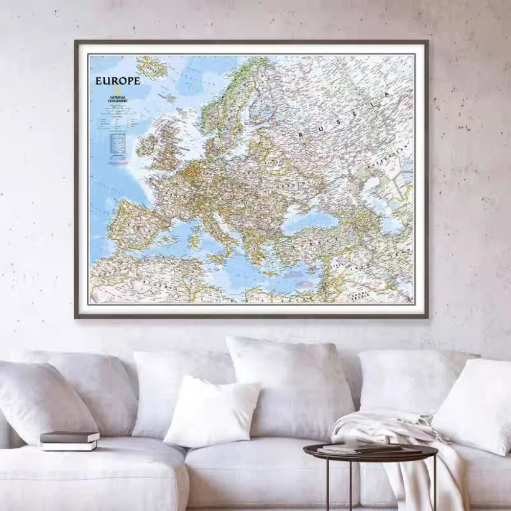 Large HD Europe Map Wall Art Posters Home Decoration Prints High-quality Cotton Canvas Painting For WALL, Best Gift for Traveler