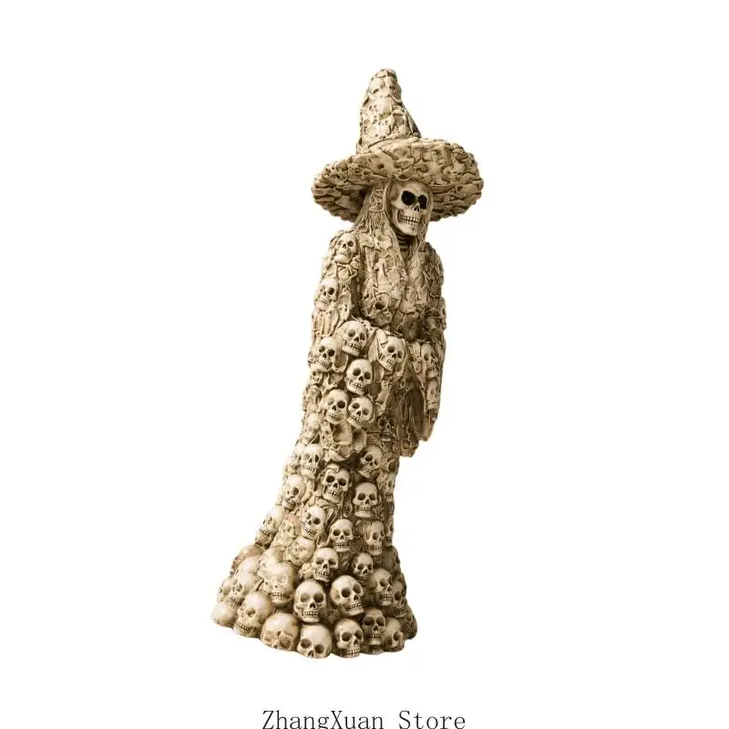 Halloween Hexe Skelett Statue Harz Gothic Desktop Dekor Figur für Kaminsims und gruselige Home Display Art 3XUF – Detail 4