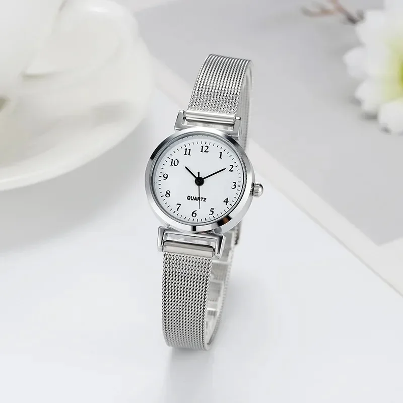 Reloj Digital compacto de acero inoxidable para Mujer, pulsera de cuarzo con correa de malla, versión coreana Simple, envío directo