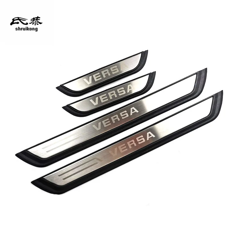 4PCS Plastic Stainless Steel For 2020-2023 Nissan VERSA Car Accessories Auto Door Sill Pedal Scuff Plate Decoration Cover