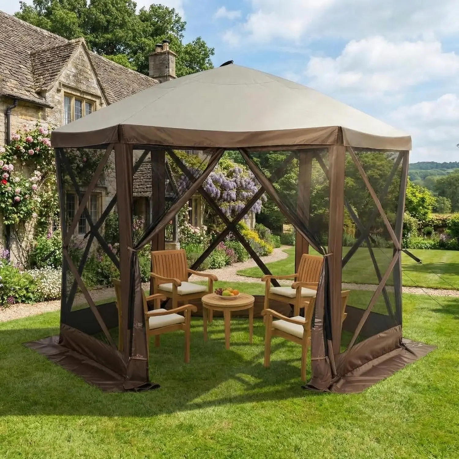 

Garvee 8x8 ft Pop-Up Gazebo Tent with Mosquito Netting, 6-Sided Portable Outdoor Canopy Instant Waterproof Shelter, Includes Carry Bag Camping Beach Patio Backyard Parties