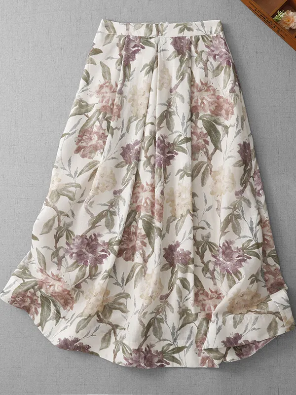 

Retro Beautiful Print Commuter Midi Skirt A-Line Half-length Slimming Umbrella Skirt Versatile Korean Style Casual Summer Skirt