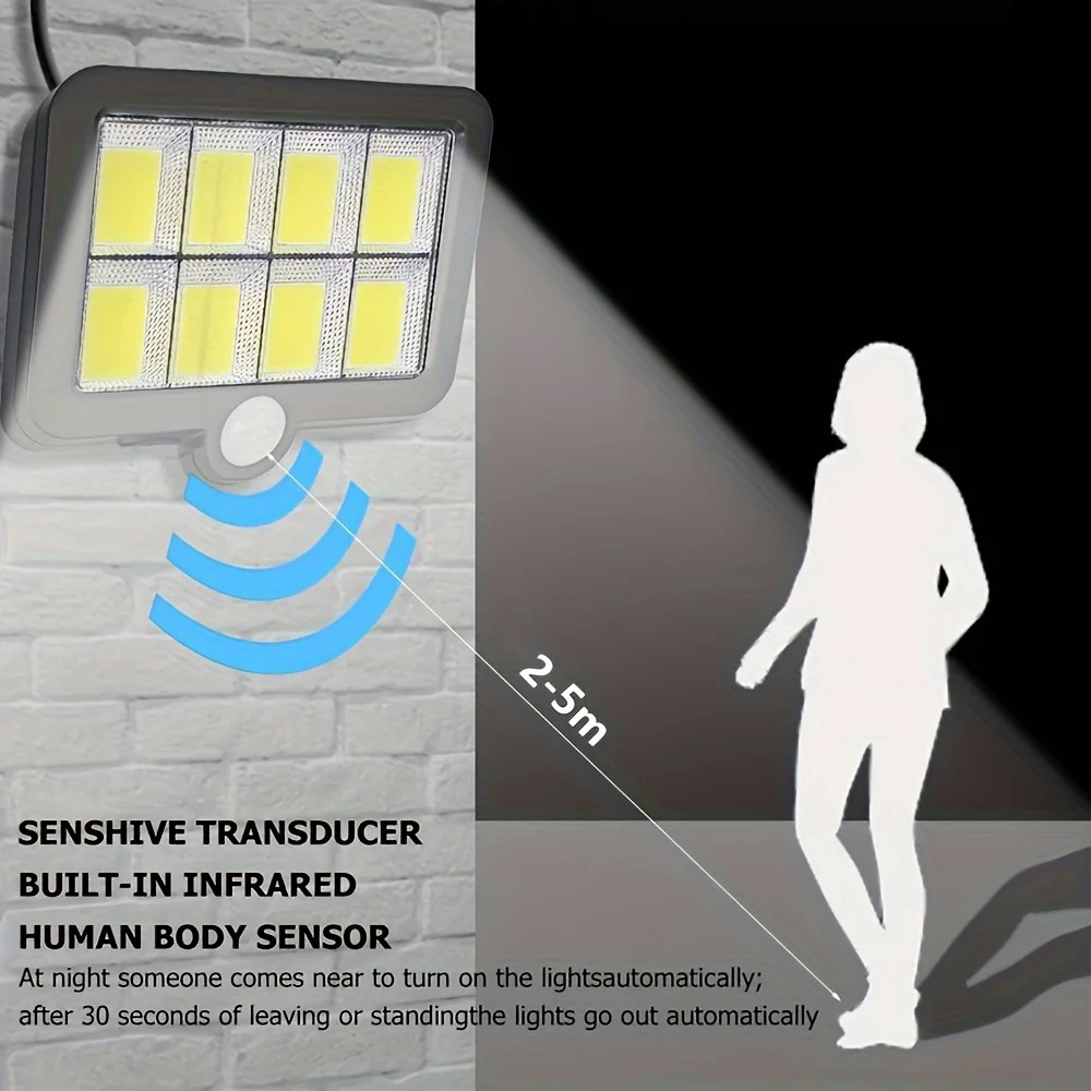 Solar Lights Outdoor Waterproof IP54, 160 COB LED Solar Motion Sensor Wall Lights, Split Design Solar Powered Security Lights with Emergency Lighting for Garden, Porch, Yard, Patio and Outdoor Street