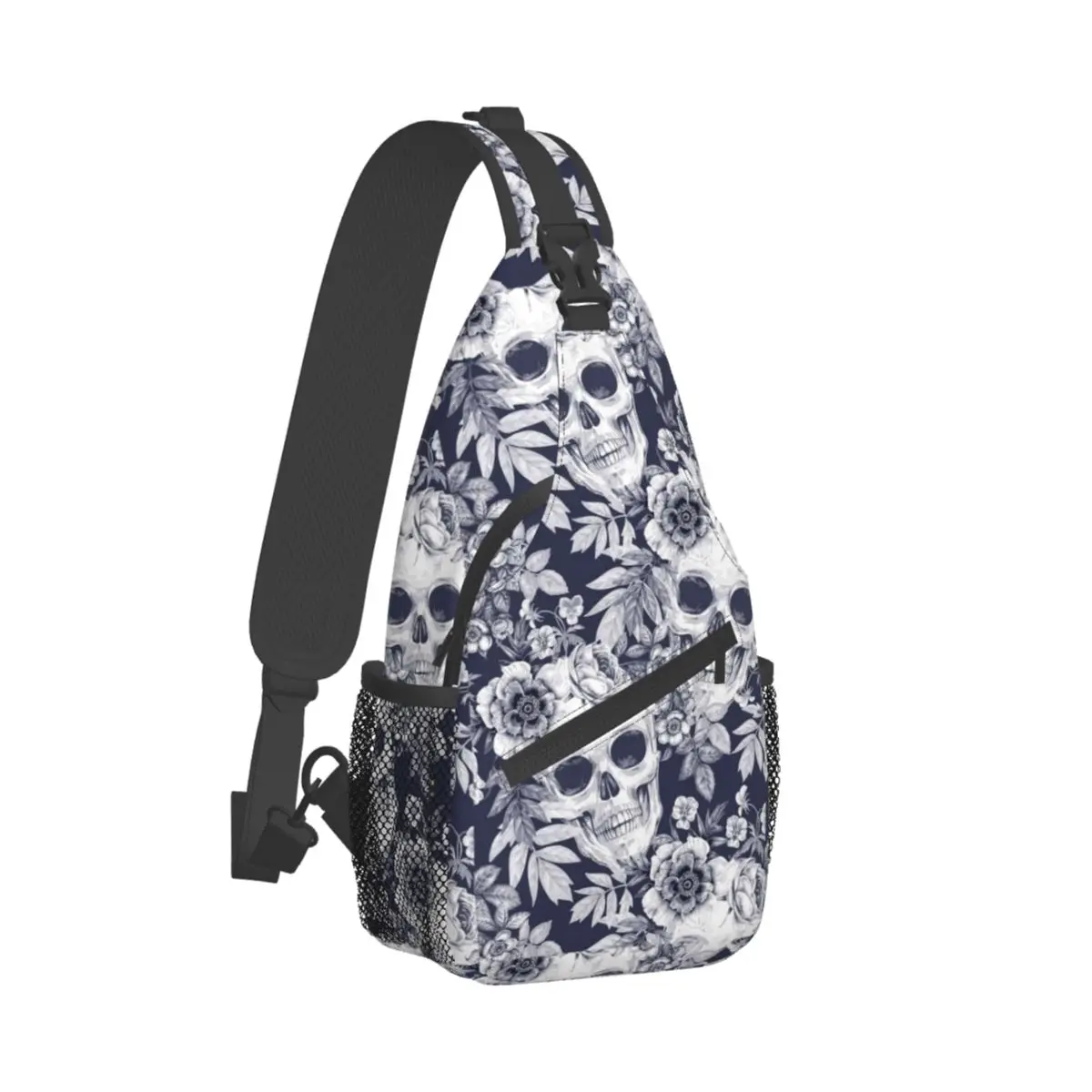 

Death Skull Gothic Flowers Small Sling Bags Chest Crossbody Shoulder Sling Backpack Hiking Travel Daypacks Men Women School Bags