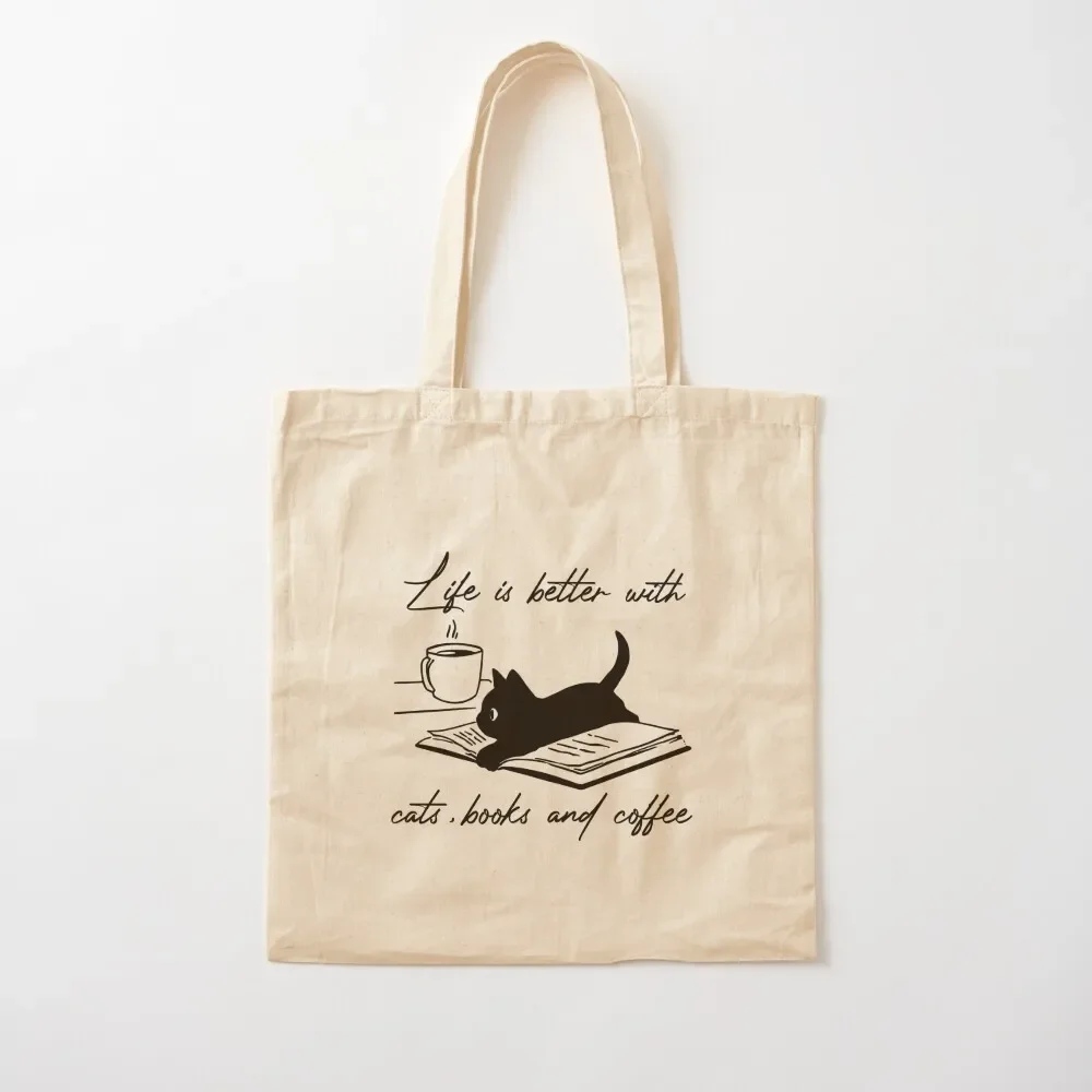 

Life is better with cats books and coffee Tote Bag canvas shopping bag Cloth bag Women's bags cute pouch