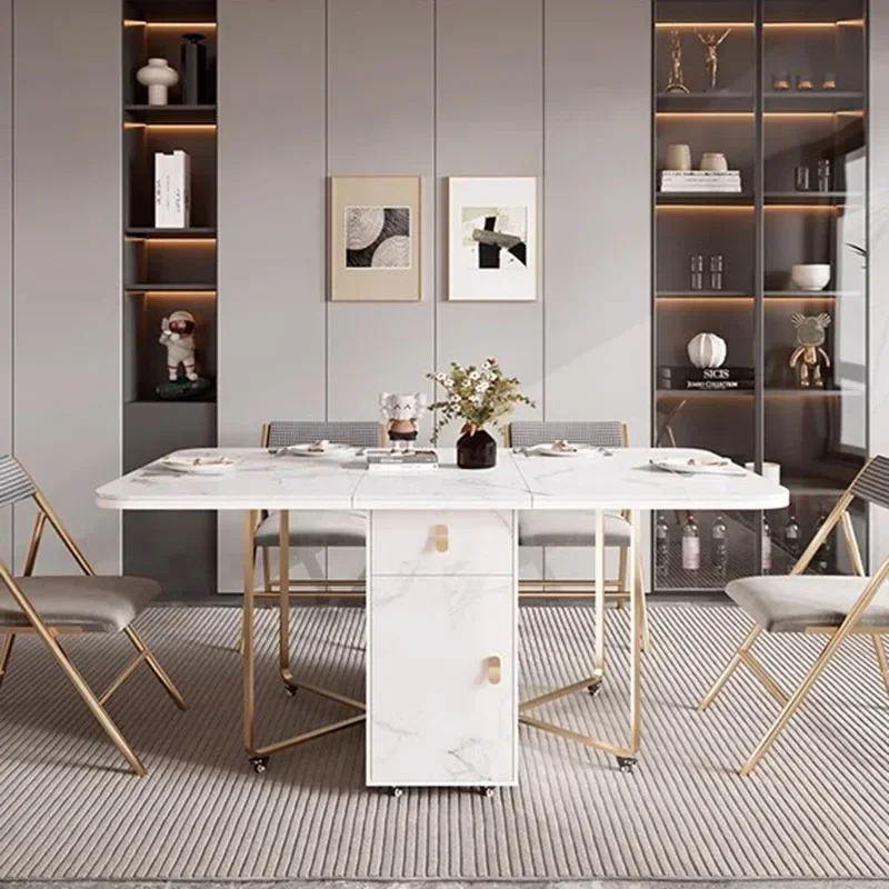 Waterproof Living Dining Table Relaxing Design Extendable Luxury Dining Table Folding Rectangle Table A Manger Home Furniture