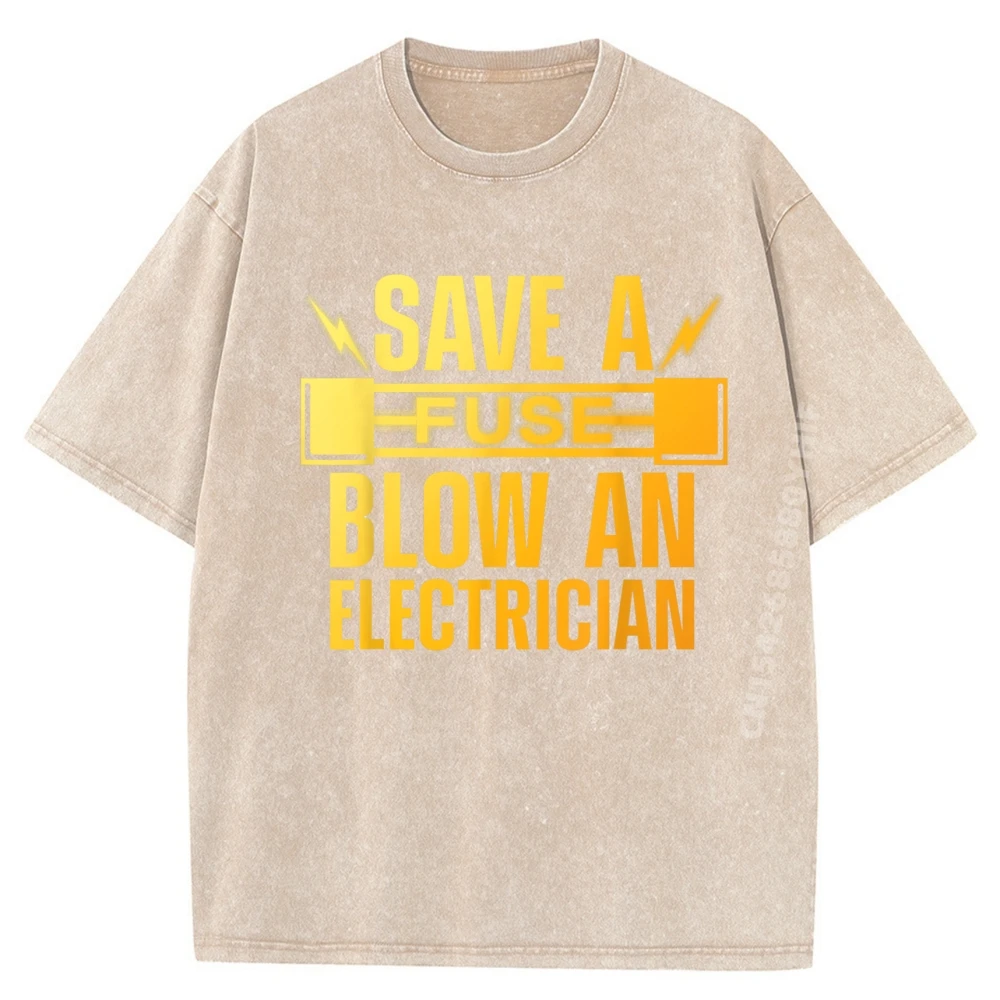 Funny Electrician Art Men Women Electrical Fuse Electrician Men Washed T Shirts High Quality Men's Clothing 2025 Crazy