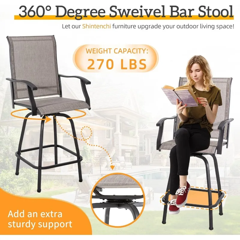 Buiten Draaibare Barkrukken, Terrashoogte Barkrukken Stoelen Set Van 4, All-Weather Textiel Patio Bistro Bar Hoge Stoelen Set