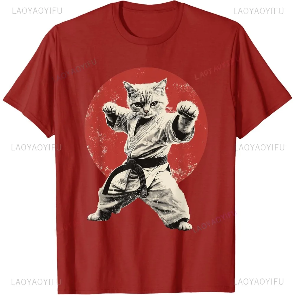 Katze Karate Judo Japan Japanische Flagge Lustige Grafik T-Shirt Hip Hop Casual Mode Streetwear Sommer Stil Kurzarm Mann T-shirt