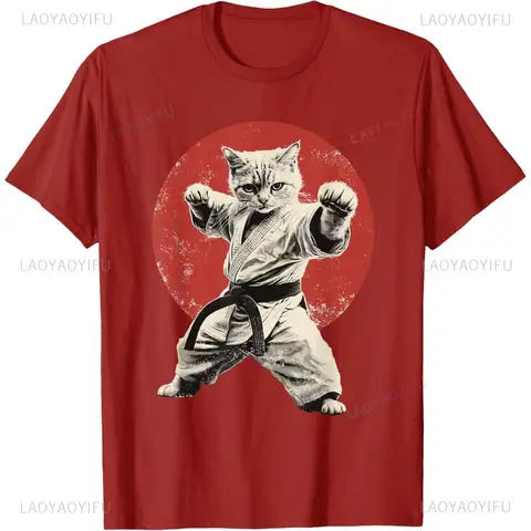 Camiseta gráfica divertida con bandera japonesa de gato, Karate, Judo, Hip Hop, moda informal, ropa de calle, camiseta de manga corta de estilo veraniego para hombre