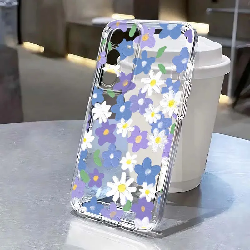 

Cartoon Beautiful Flowers For Samsung Galaxy S25 S24 S23 S22 S21 S20 Edge Plus Ultra FE 5G Transparent Cover Phone Case
