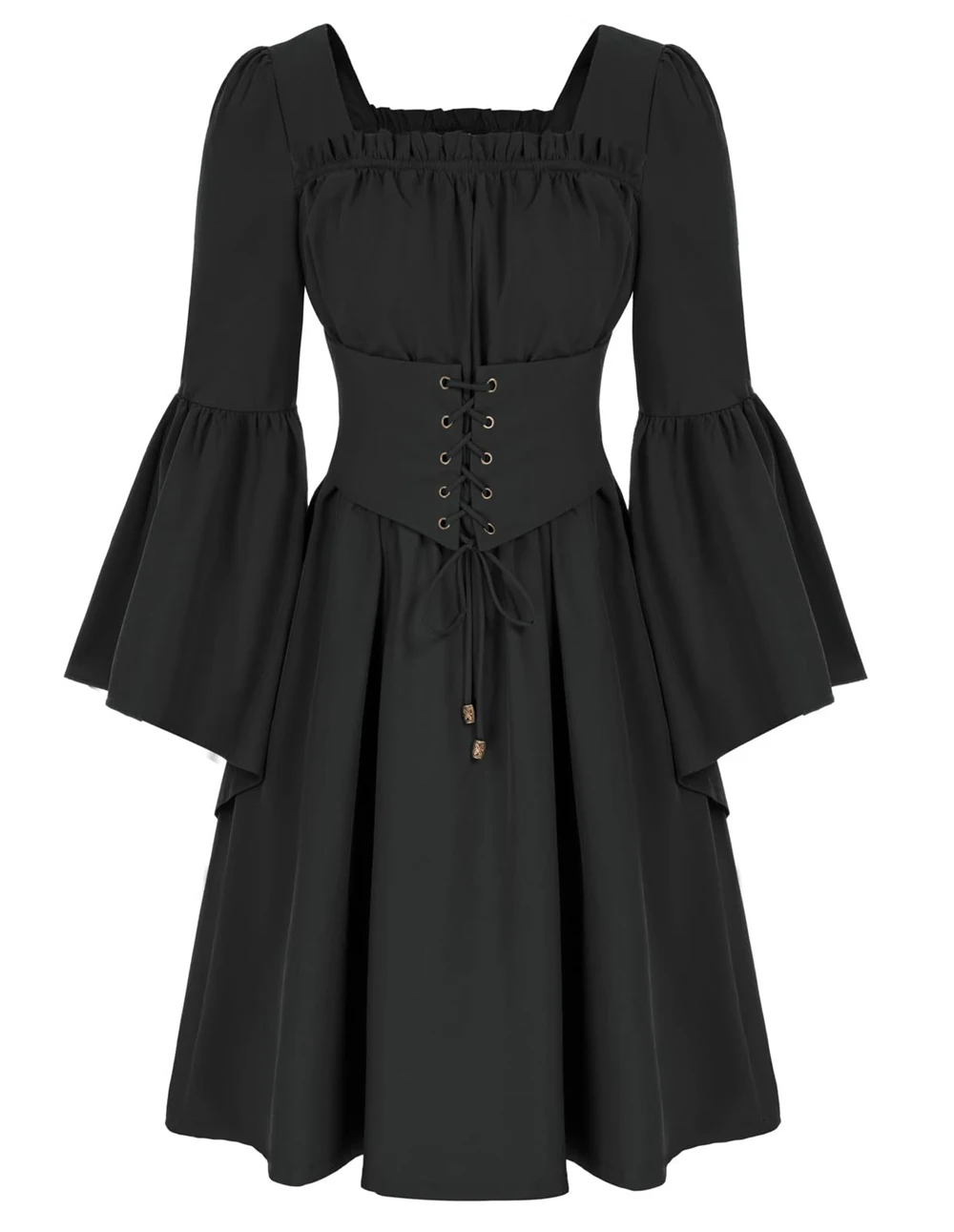 

Medieval Dress for Women Vintage Pirate Renaissance Cosplay Mid-Length Puff Sleeve Corset Dresses