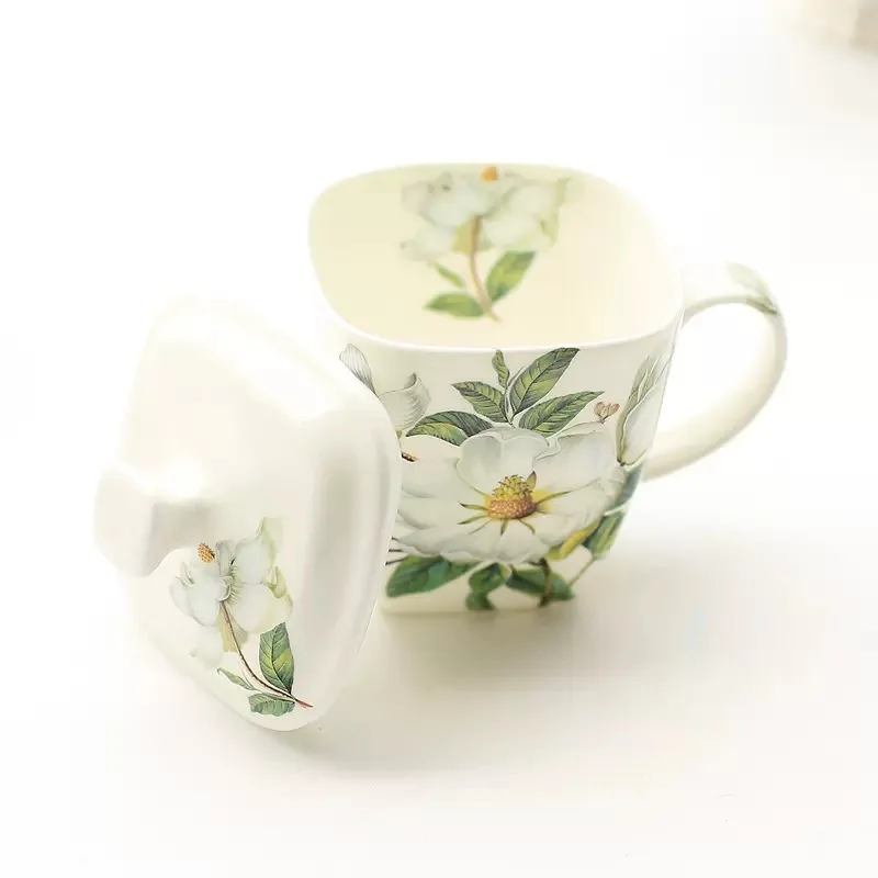 500ML. bone china coffee cup, green camellia, porcelain nespresso tumbler, ceramic zakka tea cup, white ceramic mug, originl