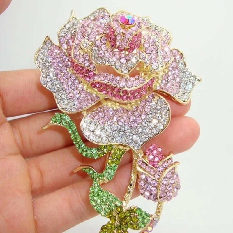 Creative Design Delicate Charm Pink Zircon Rose Brooch Women's Temperament High-End Banquet Fashion Dress Accessories