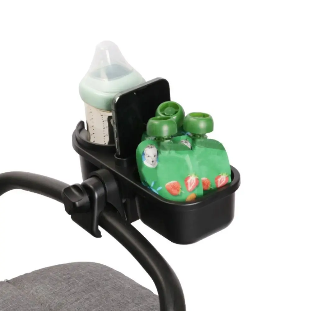 3 in 1 Stroller Bottle Organizer Black Multifunctional Stroller Bottles Rack with Phone/Snack Holder Durable