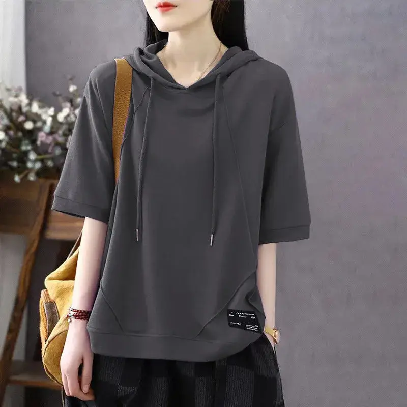 Fashion Hooded Spliced All-match Casual Blouse Women Clothing 2023 Summer New Oversized Korean Pullovers Tops Commute Shirt