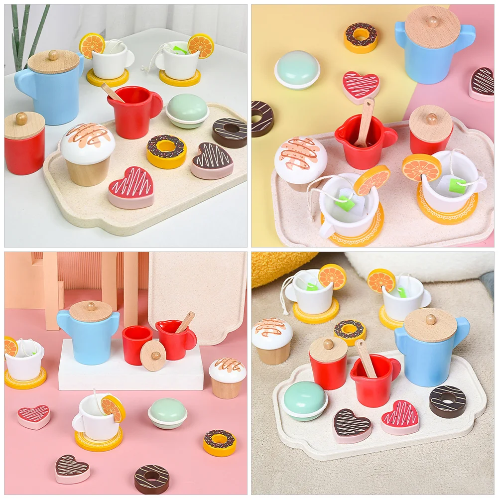 1Set Vroeg educatief houten fantasiespel Dessert Cake Set voor kinderen Helder kleurrijk Afternoon Tea Rollenspel Set Kinderfeest