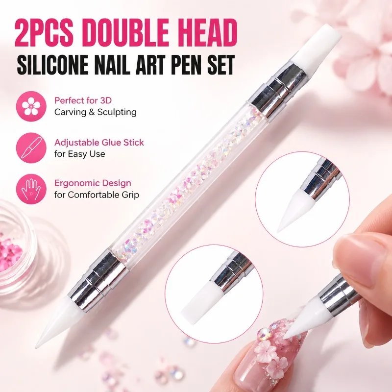 

Double Head Silicone Nail Art Pen Set, Carving Flower Sculpting Pen with Adjustable Glue Stick, Ergonomic Embossing Brush