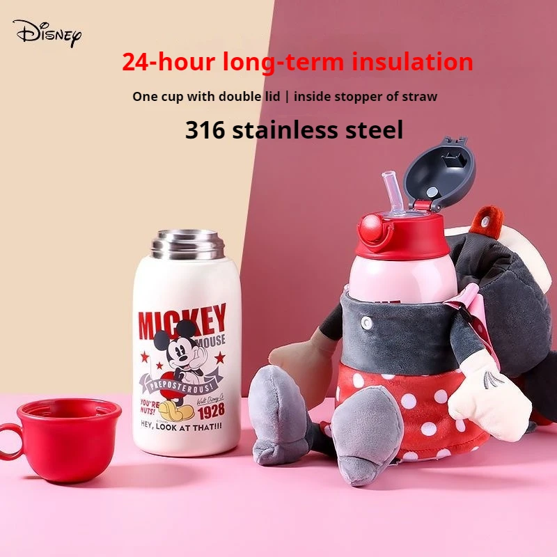 Disney Mickey Hello Kitty Insulation Cup 316 Steel Cute Doll Quilt Cover Anime Outdoor Children Portable Straw Water Cup Gift