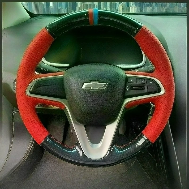 

For Chevrolet Monza Cruze Crvalier Malibu Captiva Hand Stitched Genuine Leather carbon fiber Non-slip car Steering Wheel Cover