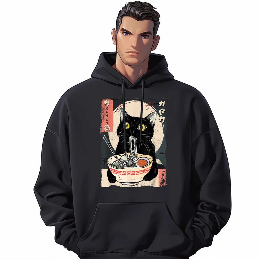 Kawaii Cat Eating Ramen Noodles Funny Teens Sweatshirts For Men Breathable Halloween Printed