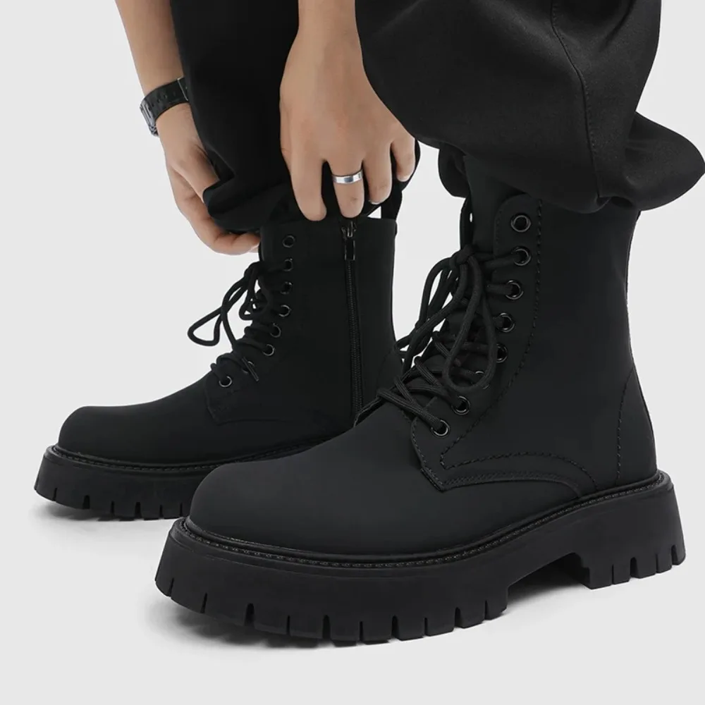 

Men's winter boots Fashion minimalist style Work or Business 38-46 Outdoor trendy Black high top leather shoes thick sole