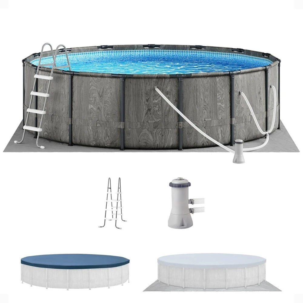 

Greywood Prism Frame 15' x 48" Round Above Ground Outdoor Swimming Pool Set with 1000 GPH Filter Pump, Ladder, Customized