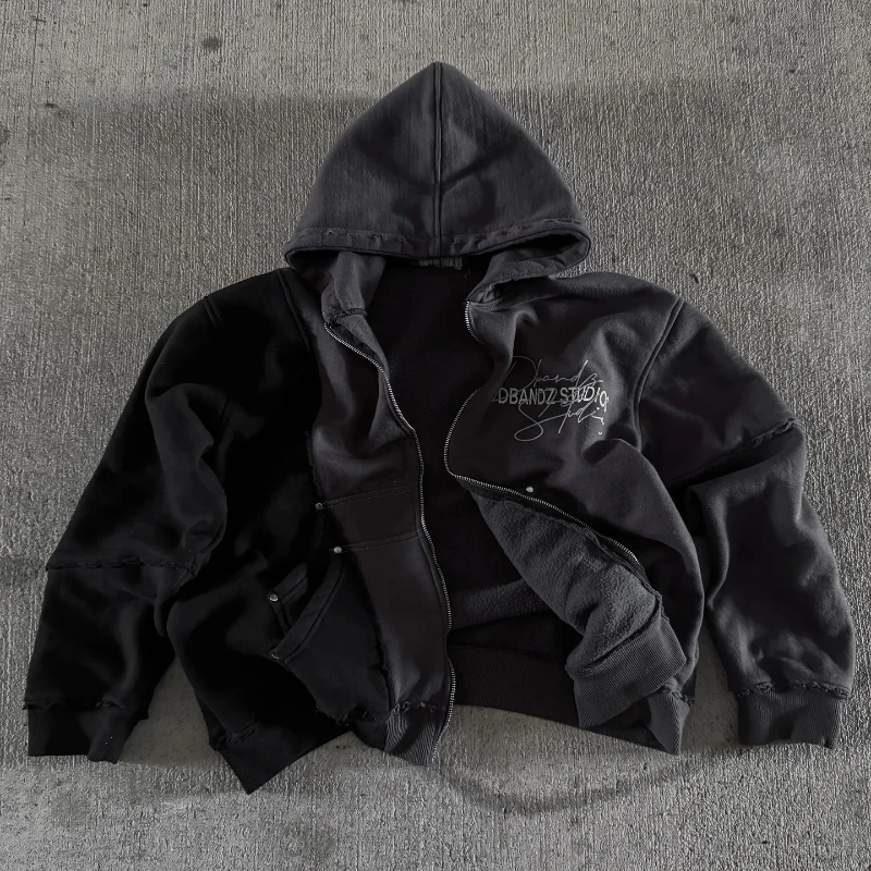 

Gothic Stitching European American Street Casual Sweatshirts Zipper Cardigan Punk Hip Hop Vintage Harajuku Long Sleeved Hoodies