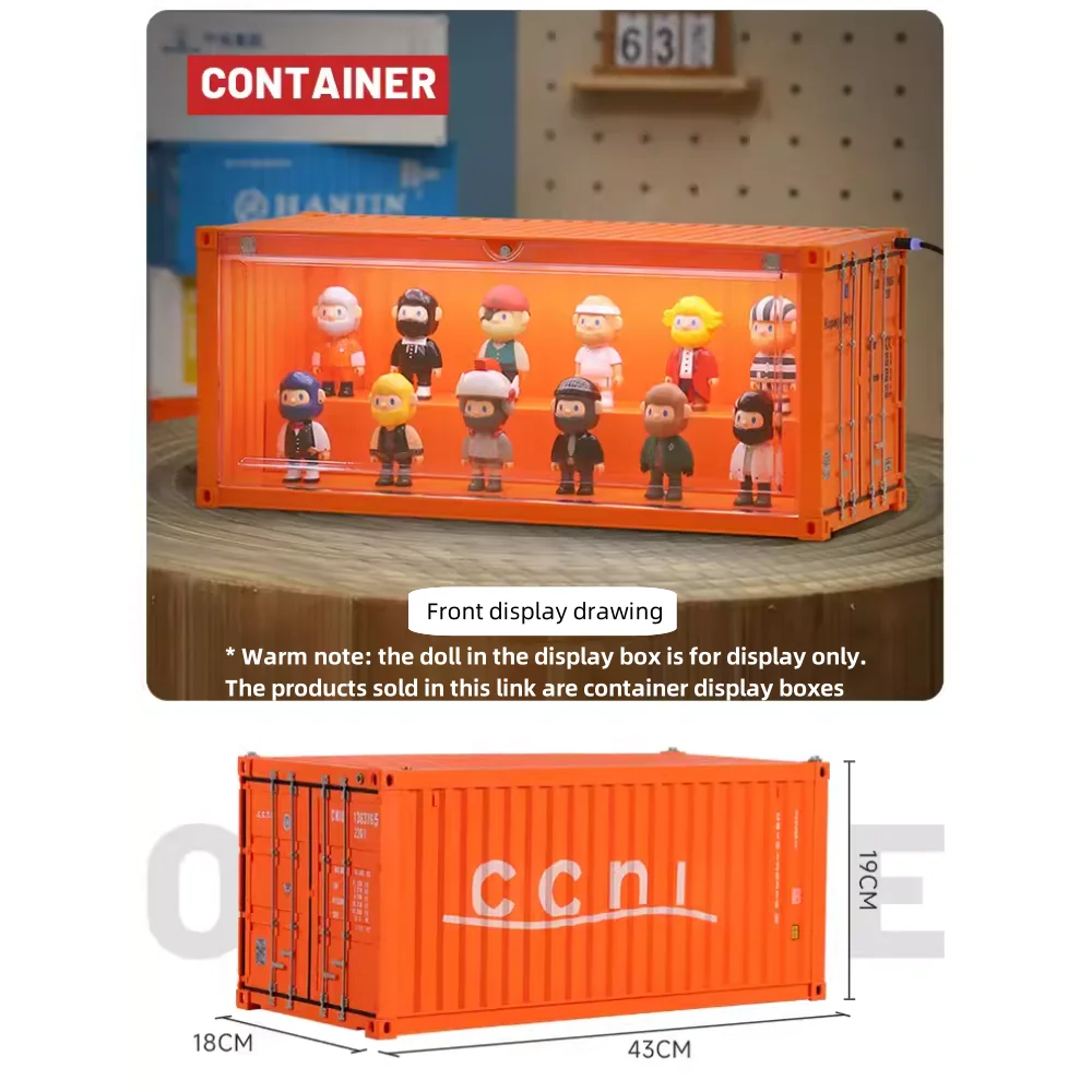 Simulação Transporte Container 20ft 1:14 Grande Caminhão Toy Modelo De Carro Com Led Luz Transparente Show Caso Pop-Mart Toy Figura Boneca