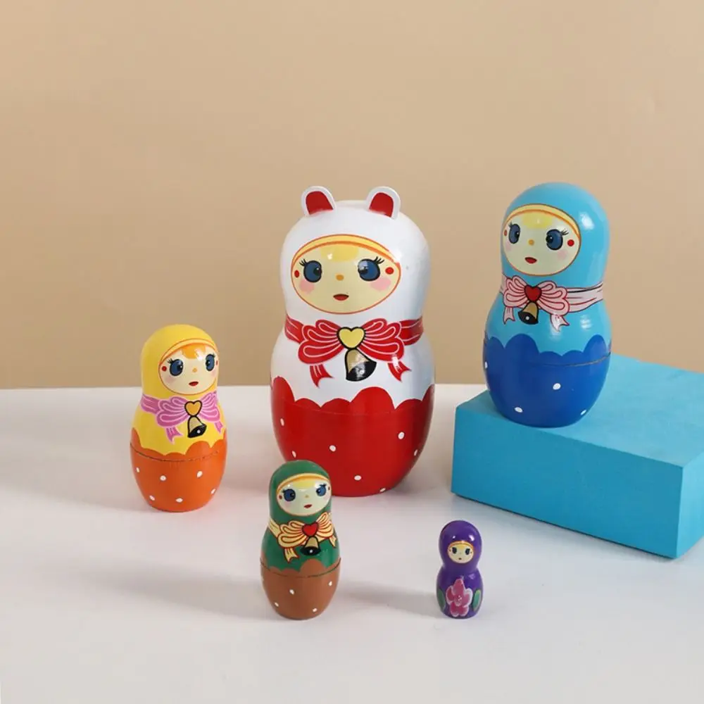 

Tiger 5Pcs/Set Animal Matryoshka Smooth Wood Wooden Stacking Dolls Line Dog Panda Girls Russian Christmas