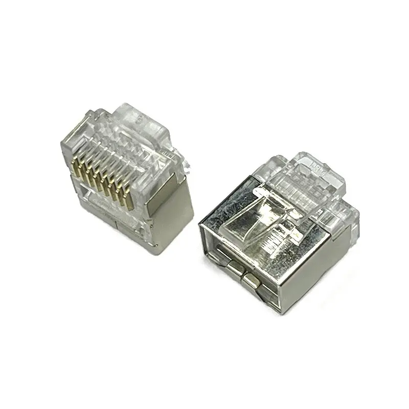 

50PCS RJ45 Short-body shielded network connector Cable hole Gold-plated flat network cable connector 0D1.0