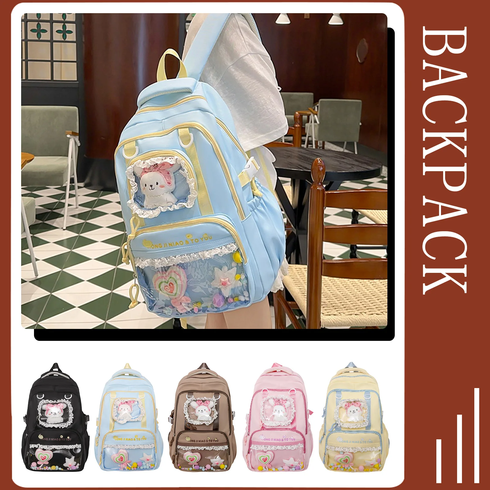 Women Schoolbag High-capacity Nylon Shoulder Bag Lightweight Multi-Layer for College