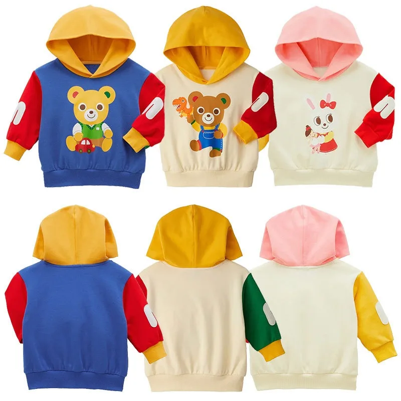 Japanese Kids Hoodies Cartoon  Little Bear Bunny Hooded Sweatshirt  Spring  Boys Hoodie Girls Color Blocked Tops Boy Sweatshirts