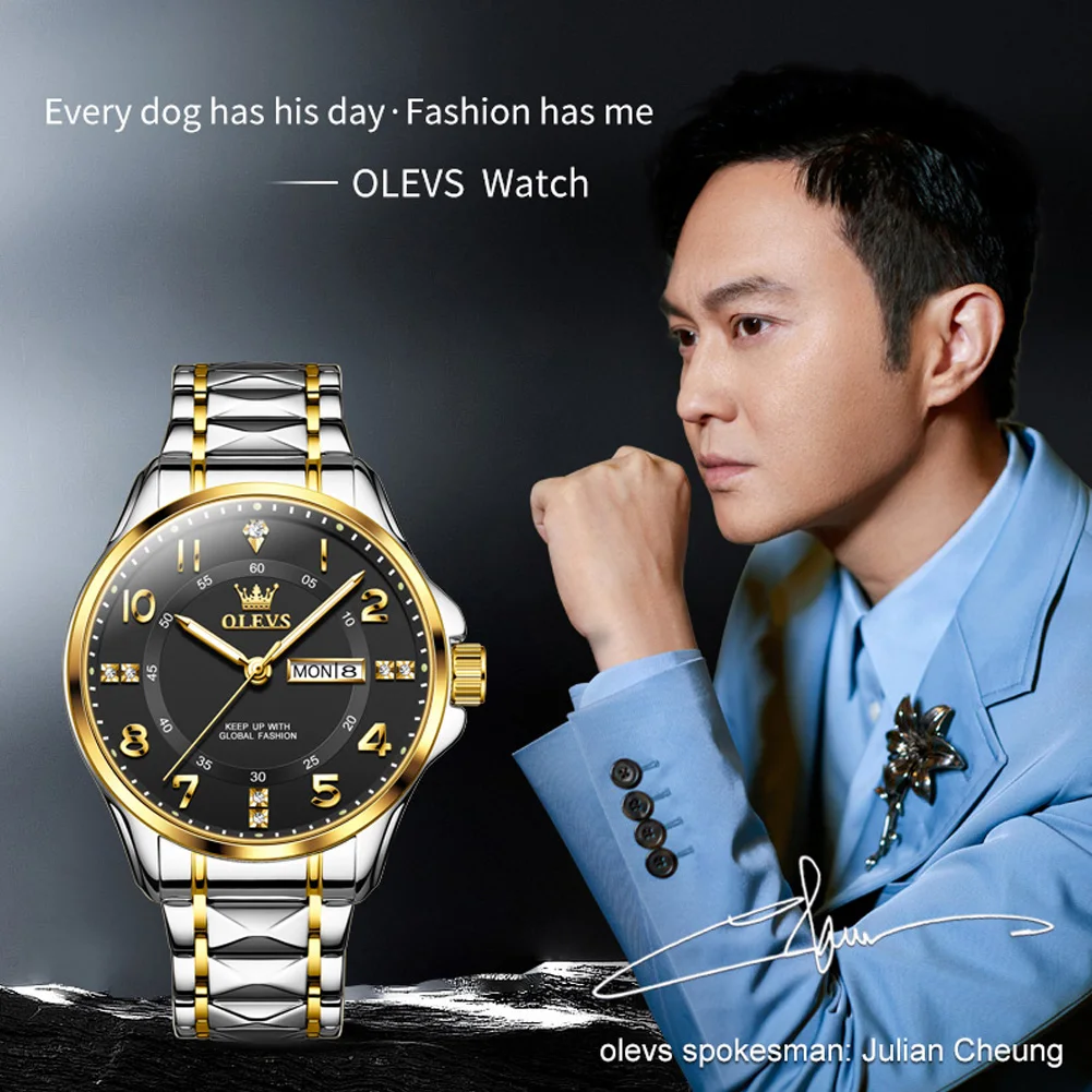 OLEVS 2910 Men\'s Watches Classic Business Original Quartz Watch for Man Stainless Steel Luminous Waterproof Calendar Reloj