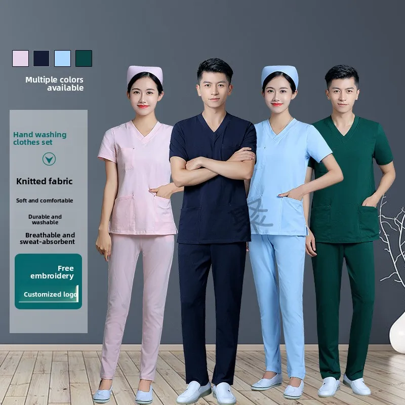 

Unisex Cotton Scrub Set, Short Sleeve Medical Uniform for Doctors Nurses ICU SPA Dental Salon, Workwear