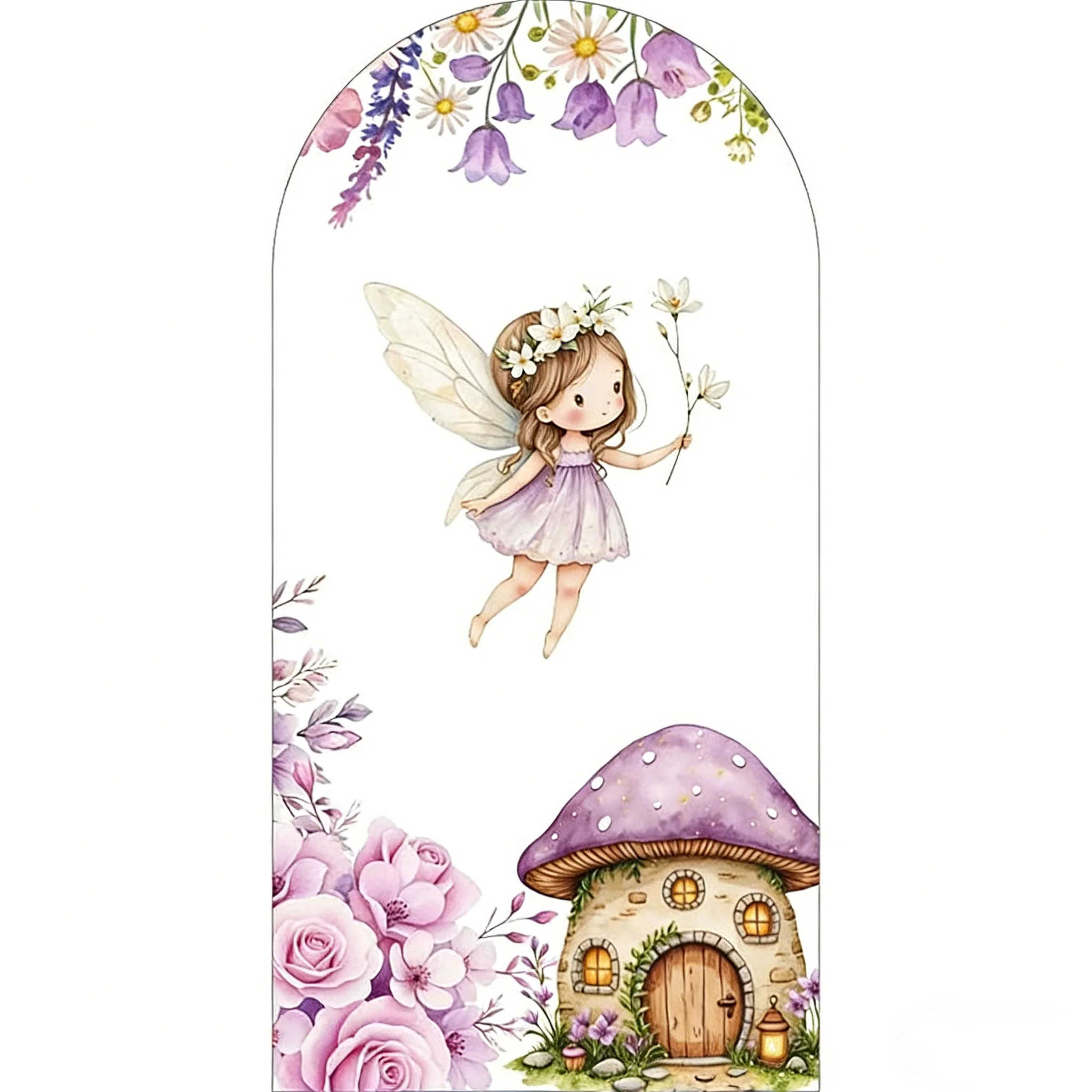 Fairy Tale Baby Shower Background Supplies Purple Butterflies Mushroom Sweet Princess Happy Birthday Backdrop Arch Cover Props