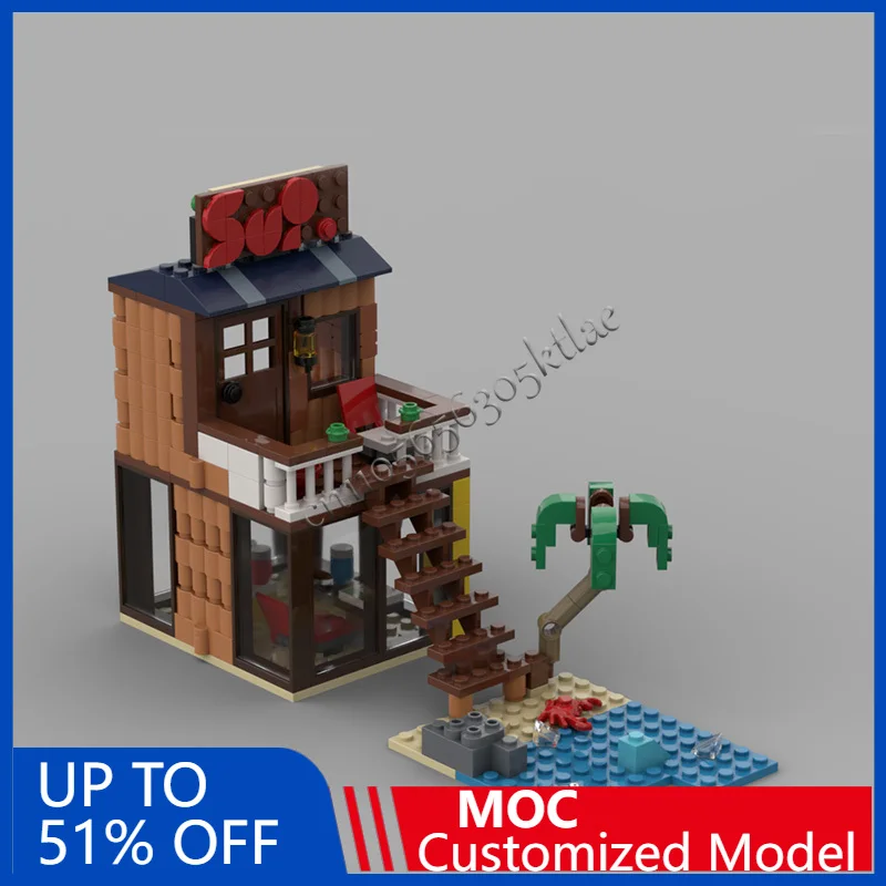 บ้านติดตั้งบนถนนริมชายหาด 231 ชิ้น ชุดตัวต่อแบบโมดูลาร์ MOC ปรับแต่งได้ รุ่นยอดนิยม ประกอบง่าย สร้างสรรค์ ของเล่น DIY ของขวัญ