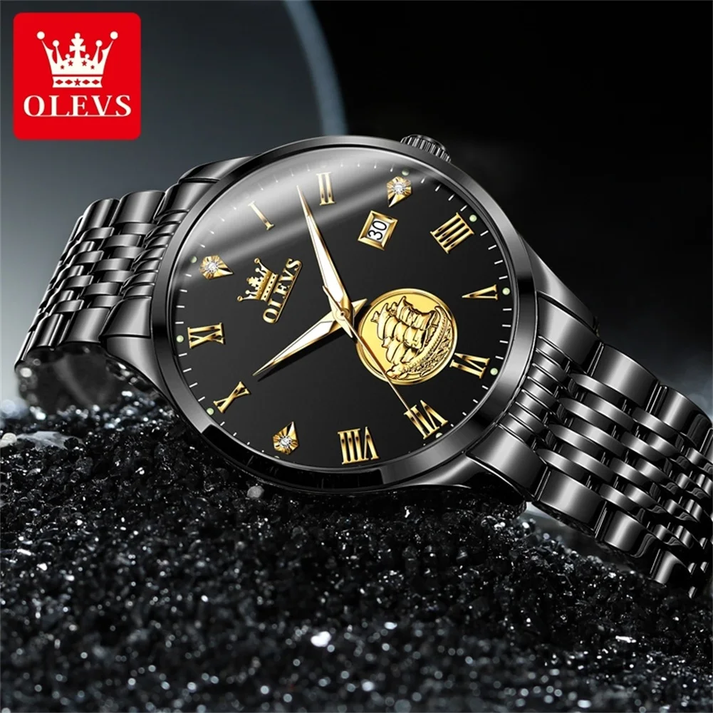 OLEVS 6696 Stainless Steel Automatic Mechanical Watch for Men Fashion Sailing Design Wristwatch Luxury Original Brand Man Watch