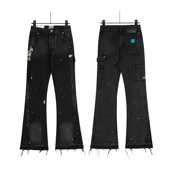 

Retro American Splatter Paint Workwear Jeans Men's Bell Bot Casual Loose Fit Denim Pants Youth Trend Autumn Season