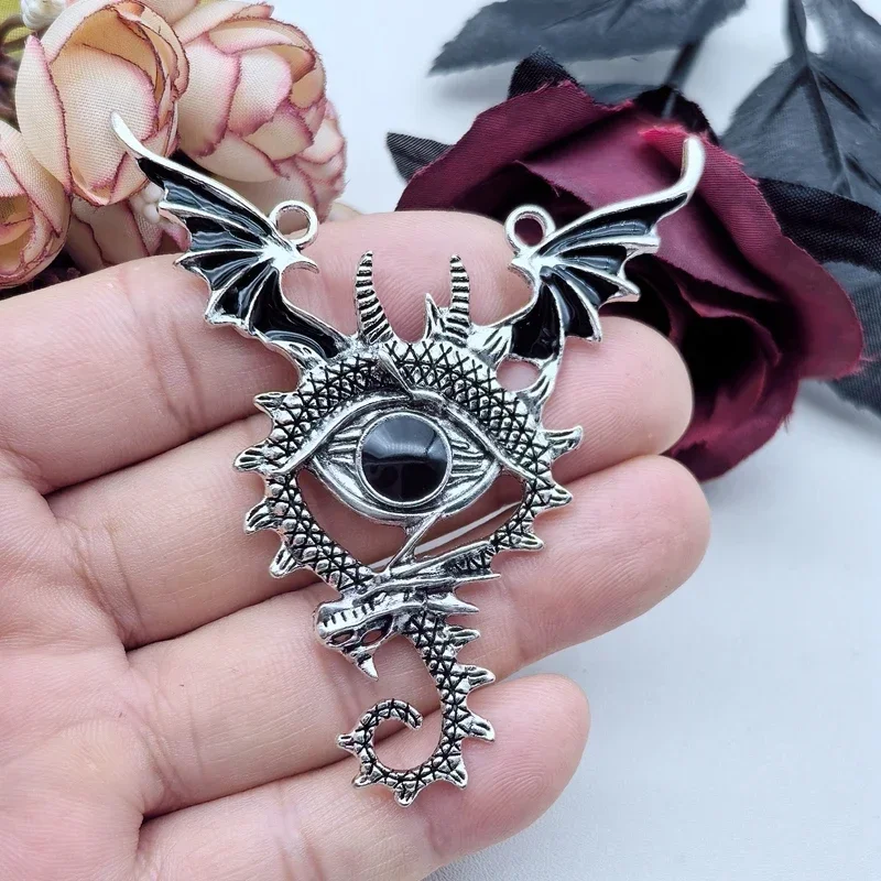 New 75x65mm Gothic Dark Pterodactyl Devil Eye Longan Jewelry DIY Accessories 3 pieces