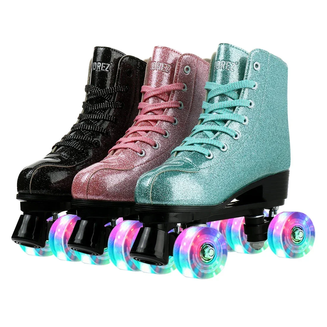 Roller Skate Shoes,Quad Roller Skates Sneakers 4 Wheels PU Shoes Women Grils Artificial Leather Beginner Shine Led Light Skating