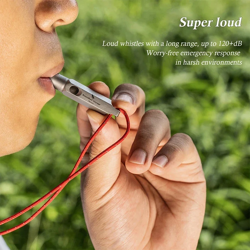 1 قطعة صفارة إنقاذ خارجية من التيتانيوم النقي-صوت عالٍ وواضح، صفارة إنقاذ للتخييم بدون حدود مع حبل قصير #6