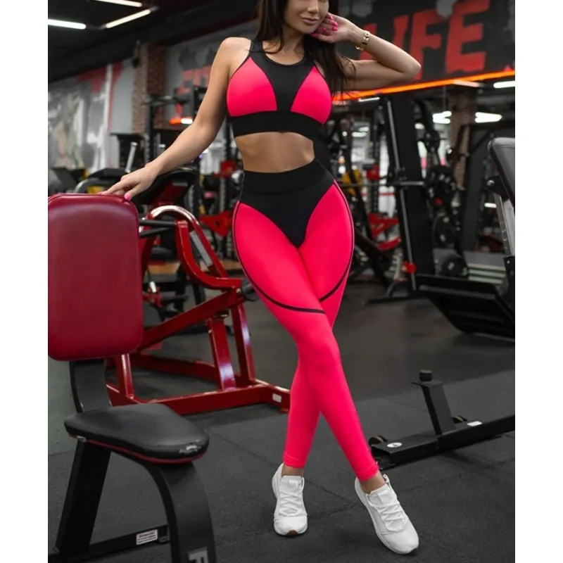 

Krisnanas Sexy Red Yoga Pants Suit 2025 Spliced Short Tanks Tops+high Wait Leggings Sportwear Workout Sweatpants Sets 95888