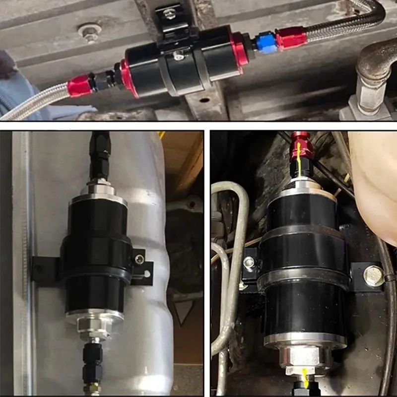 فلتر وقود مضمن 50 مم 100 ميكرون مع دعامة تثبيت من الألومنيوم ومفتاح ربط ومحول 6AN 8AN 10AN عالمي قابل للتنظيف أسود/أحمر #2