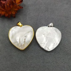 White Shell Heart Shaped Pendant, Silver Gold Plated Bezel MOP Charm, Mother of Pearl Beach Jewelry for Necklace Earring Making