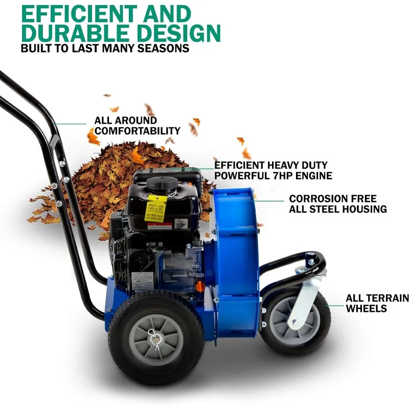 Landworks Leaf Blower Wheeled Walk Behind Jet Sweep -7HP 4 Stroke OHV Motor Output Wind Force of 200 MPH / 2000 CFM at 3600 RPM