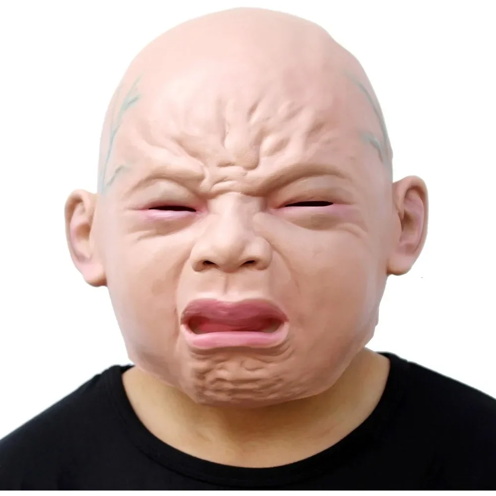 Releastic Scary Crying Human Face Mask Novelty Funny Crying Baby Mask Full Head Cosplay Latex Headgear Diy Props for Masquerade