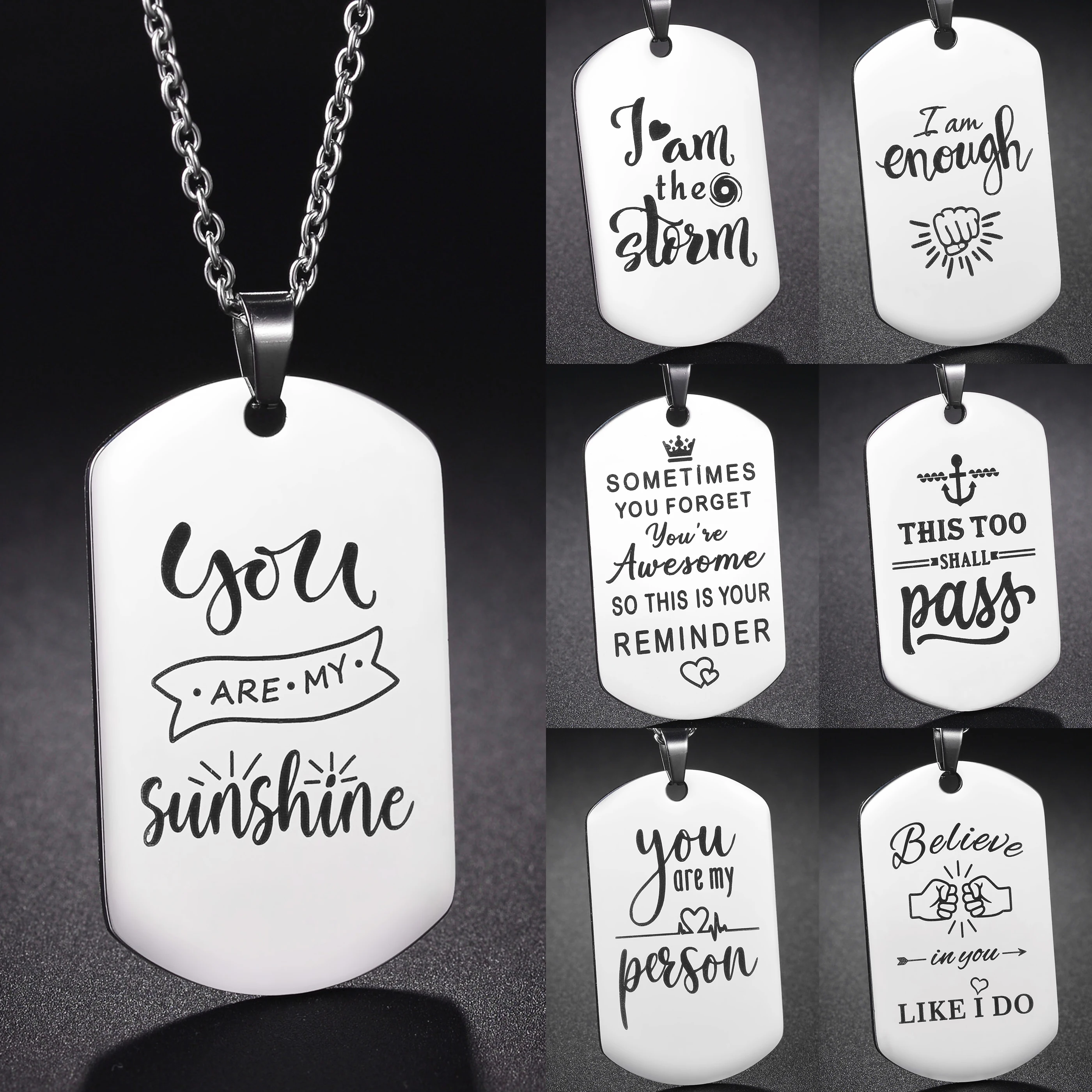 MeMolissa New Fashion Stainless Steel Dog Tag Pendant Necklace For Women Men Punk Metal Color Letters Army Tag Necklace Jewelry